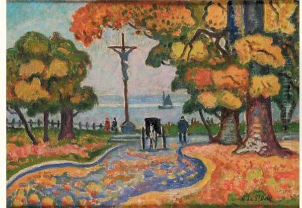 Promenade En Automne, Les Hauts De Honfleur Oil Painting by Henri Lienard De Saint-Delis