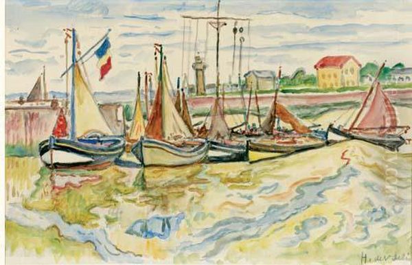 Honfleur, L'entree Du Port Oil Painting by Henri Lienard De Saint-Delis