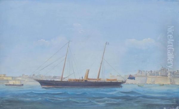 The British Steam Yacht Santa Maria 
 In Grand Harbour, Valetta Oil Painting by Atributed To A. De Simone