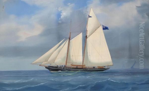 A Racing Schooner Close-hauled At Sea by Antonio de Simone