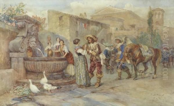 By The Water Fountain, Roma Oil Painting by Publio Tommasi