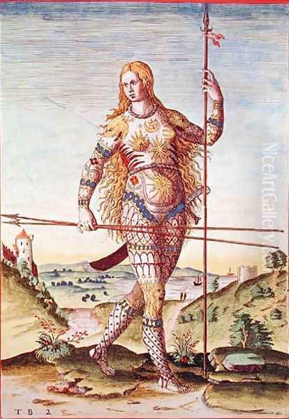 Pictish woman, from Admiranda Narratio..., engraved by Theodore de Bry (1528-98) 1585-88 Oil Painting by John White