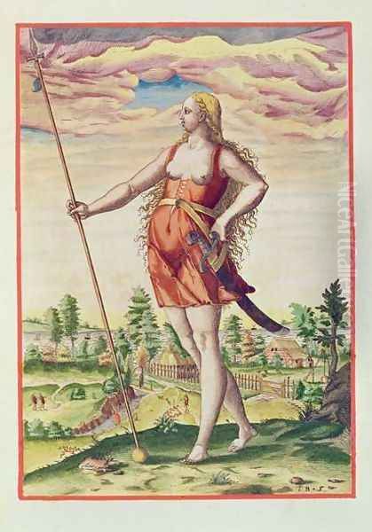 Young Woman from a Neighbouring Tribe to the Picts, from Admiranda Narratio.., engraved by Theodore de Bry (1528-98) 1585-88 Oil Painting by John White