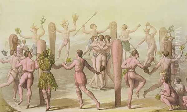 Indigenous Natives Doing a Ceremonial Dance Oil Painting by John White