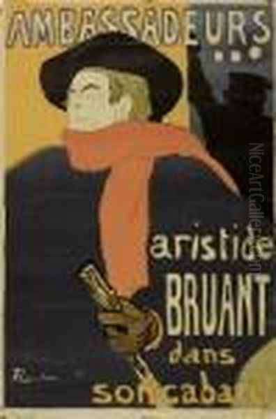 Ambassadeurs . Aristide Bruant Dans Son Cabaret Oil Painting by Henri De Toulouse-Lautrec