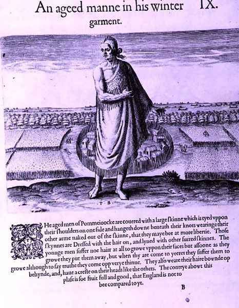 Old Indian Man in his Winter Garment, from A Brief and True Report of the New Found Land of Virginia by Thomas Harriot (1560-1621) engraved by Theodore de Bry (1528-1598) pub. in 1590 Oil Painting by John White