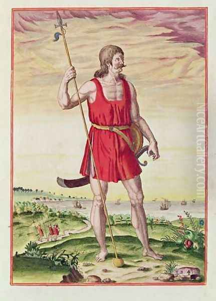 Man from a Neighbouring Tribe to the Picts, from Admiranda Narratio.., engraved by Theodore de Bry (1528-98) 1585-88 Oil Painting by John White