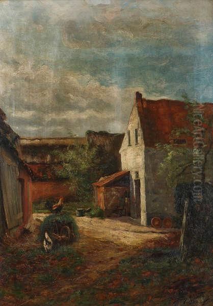 Binnenkoer Van Hoeve Met Kippen Op Het Erf Oil Painting by Franz De Vadder