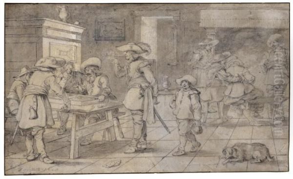 Tavern Scene With Men Gaming Oil Painting by Esaias Van De Velde