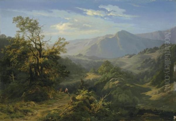 A Mountain Pass Oil Painting by Edouard De Vigne