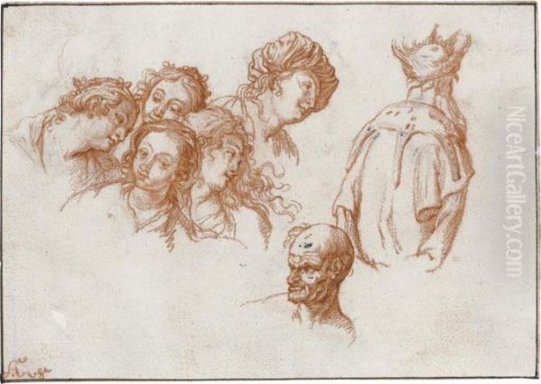 Studies Of Heads Oil Painting by Arie de Vois