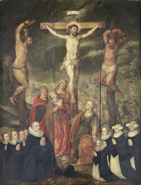 The Crucifixion With Donors Oil Painting by Maarten de Vos