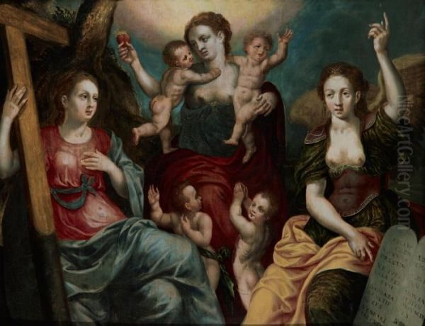 Allegoriskt Motiv Over Fides, Spes Och Caritas Oil Painting by Maarten de Vos