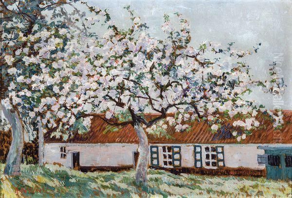 Arbre En Fleurs Devant Une Ferme Oil Painting by Anna de Weert