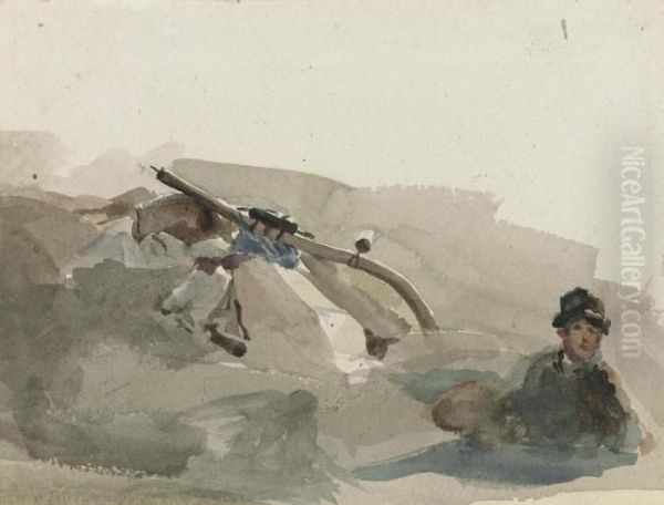 Study Of A Harvester Resting With His Scythe Oil Painting by Peter de Wint