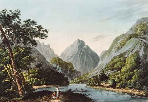 A View in Oheitepha Bay on the Island of Otaheite, from Captain Cooks Last Voyage, 1809 Oil Painting by John Webber