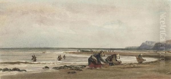 Seaweed Gatherers On The Shore At Redcar, Yorkshire Oil Painting by Peter de Wint