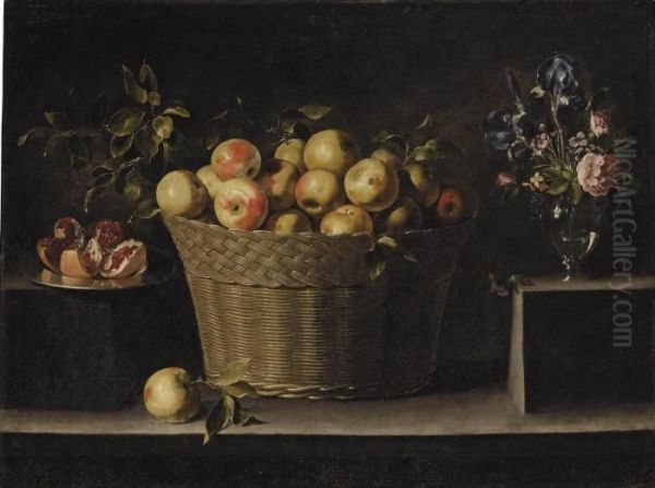 Apples In A Wicker Basket Oil Painting by Juan de Zurbaran