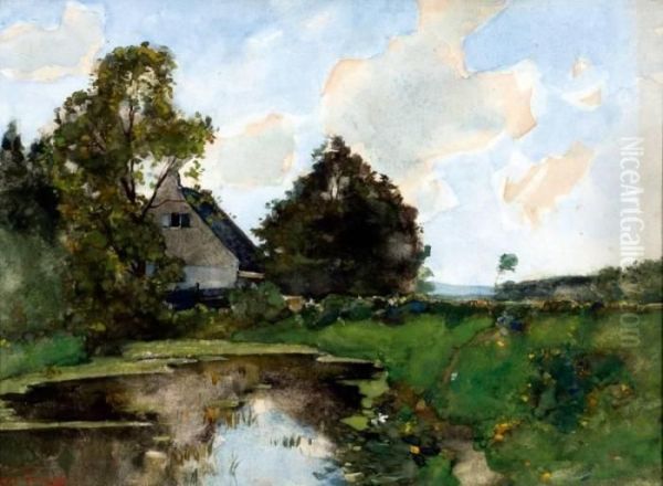 Boerderij Aan De Sloot Oil Painting by Willem de Zwart