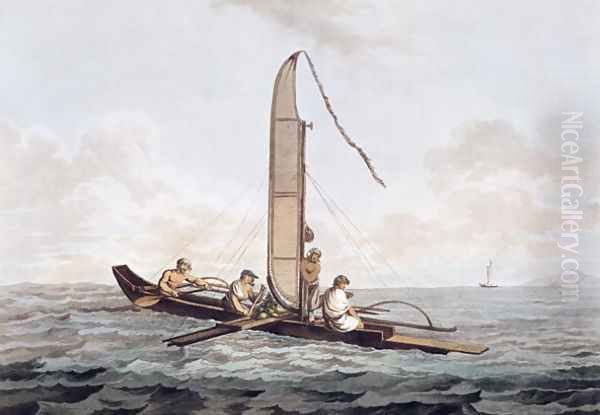 A Sailing Canoe of Otaheite, from Views in the South Seas, pub. 1792 Oil Painting by John Webber