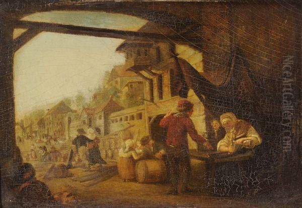 Marchande De Vin Sous Les Arcades Oil Painting by Philibert-Louis Debucourt