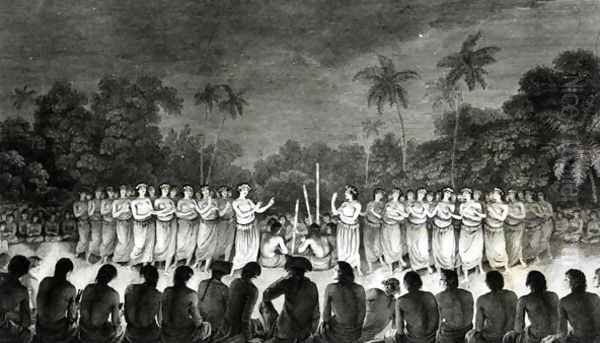 Native Inhabitants of the Friendly Islands Dancing in Hapee, from the 'Third Voyage Atlas of Captain James Cook (1728-79) 1777 Oil Painting by John Webber