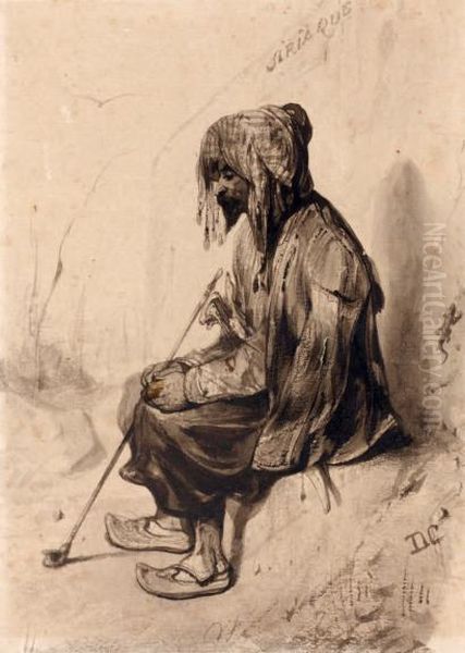 Turc Assis Oil Painting by Alexandre Gabriel Decamps