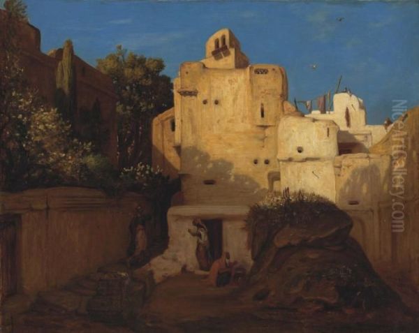 Arab Town Scene Oil Painting by Alexandre Gabriel Decamps