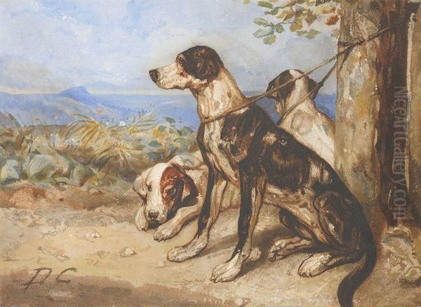 Chiens De Chasse Au Repos Oil Painting by Alexandre Gabriel Decamps