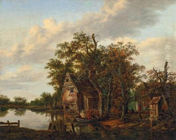 Bauernhaus Am Wasser Oil Painting by Cornelius Decker