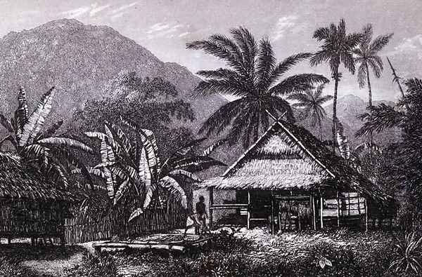 View near Matavai Bay, Otaheite, engraved by Lieutenant Colonel Batty, from an account of the voyage of HMS Bounty by John Barrow, 1835 Oil Painting by John Webber