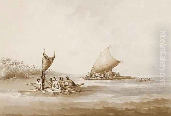 Boats of the Friendly Islands, from Views in the South Seas, pub. 1791 Oil Painting by John Webber