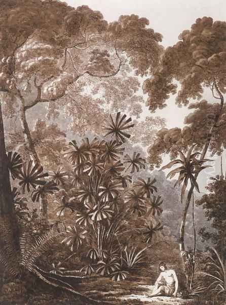 The Fan Palm in the Island of Cracatoa, from Views in the South Seas, pub. 1788 Oil Painting by John Webber