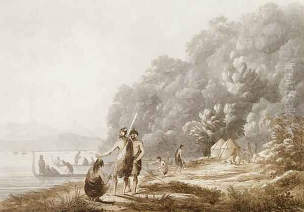 View in Queen Charlottes Sound, New Zealand, from Views in the South Seas, pub. 1790 Oil Painting by John Webber