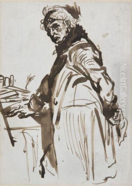 Portrait D'homme Appuye Sur Un Bureau Oil Painting by Alfred Dehodencq