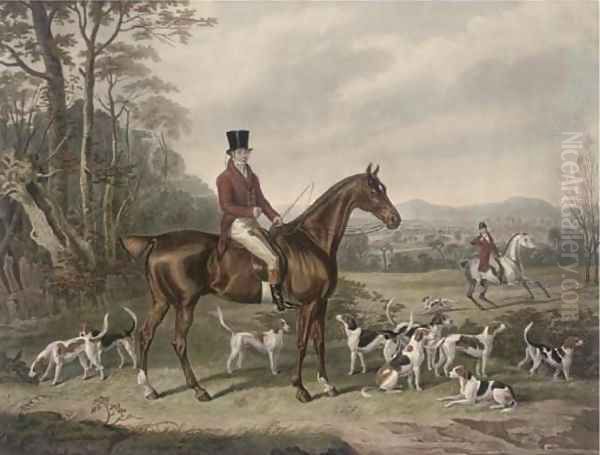 John Mytton Esq., on a chestnut hunter, with his hounds, in an extensive landscape, published by W.Smith, 1841 Oil Painting by John Webber