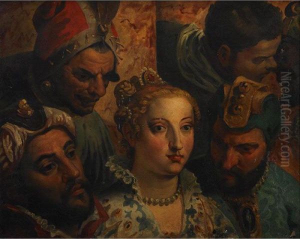 Heads From The Marriage At Cana (after Paolo Veronese) Oil Painting by Eugene Delacroix