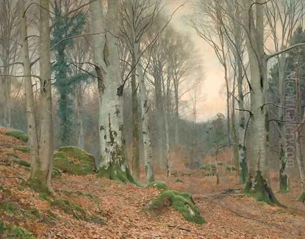 A Welsh Wood in Winter Oil Painting by James Thomas Watts