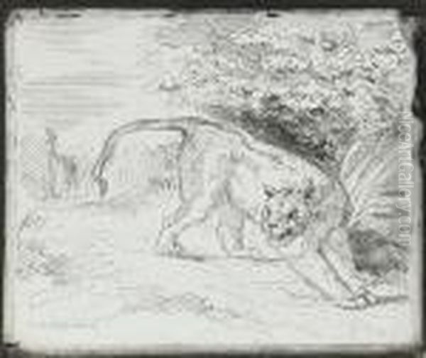 Tigre En Arret Oil Painting by Eugene Delacroix