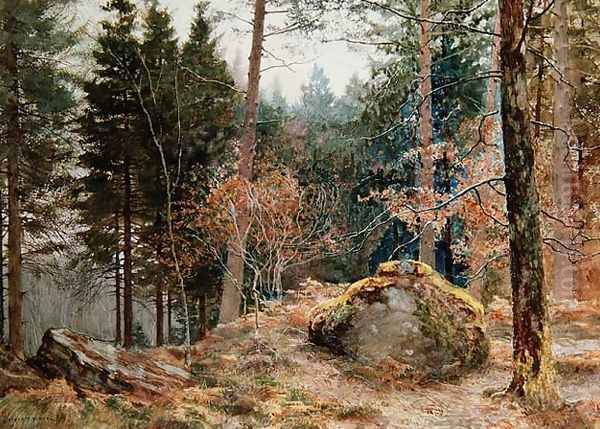 In a Welsh wood, winter Oil Painting by James Thomas Watts