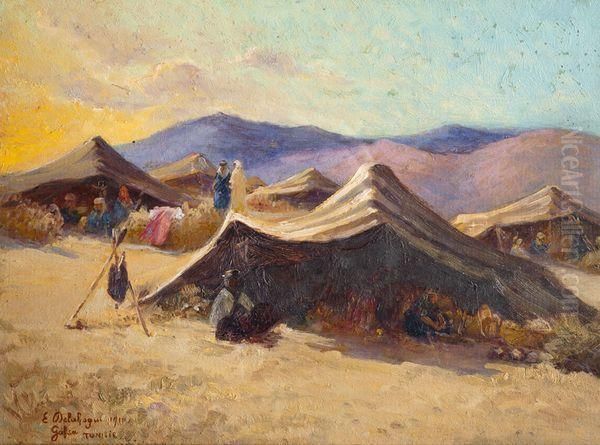 Le Bivouac, Gafsa Oil Painting by Eugene Jules Delahogue