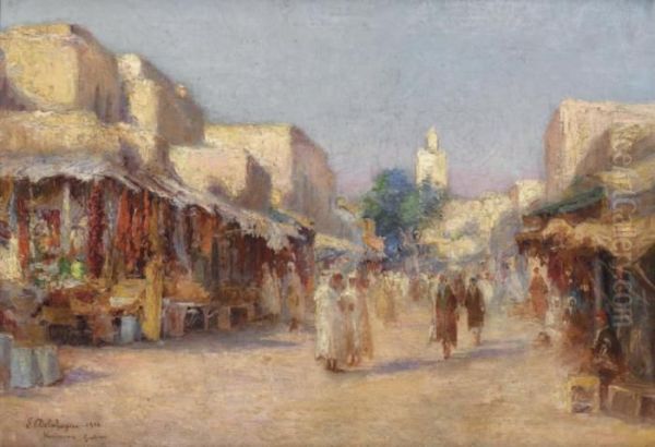 Grande Rue A Kairouan Oil Painting by Eugene Jules Delahogue