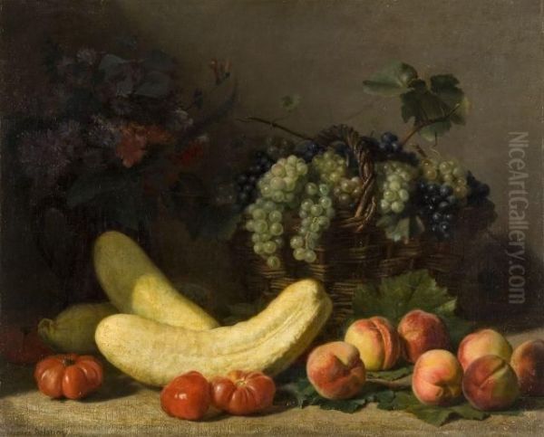 Nature Morte Aux Peches Oil Painting by Jacques Delanoy