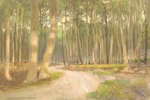 An evening glow in the woods Oil Painting by James Thomas Watts