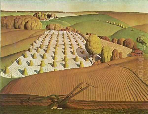 Fall Plowing Oil Painting by Grant Wood