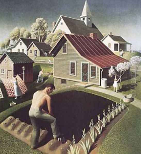 Spring in Town Oil Painting by Grant Wood