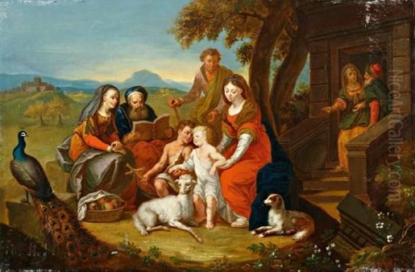 De Heilige Familie En De Jonge Johannes De Doper In Een Landschap Oil Painting by Johann Nepomuk della Croce