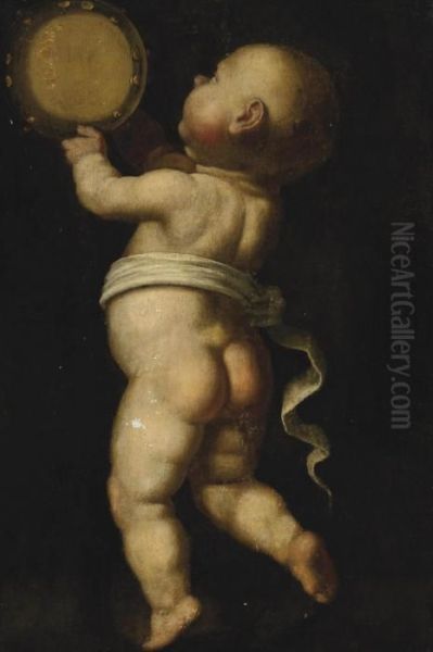 A Putto With A Tambourine Oil Painting by Pietro Della Vecchio