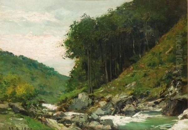 Ruscello Di Montagna Oil Painting by Lorenzo Delleani