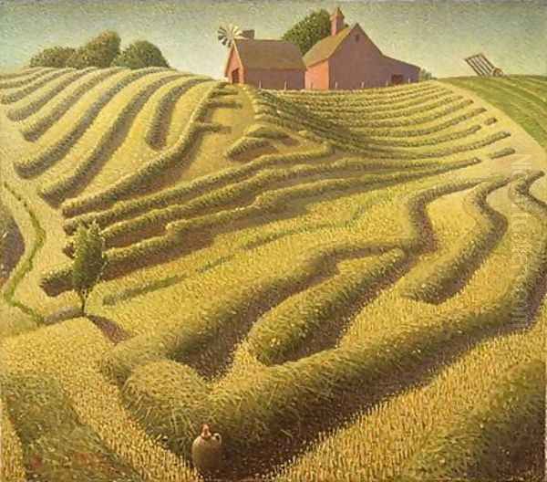 Haying Oil Painting by Grant Wood